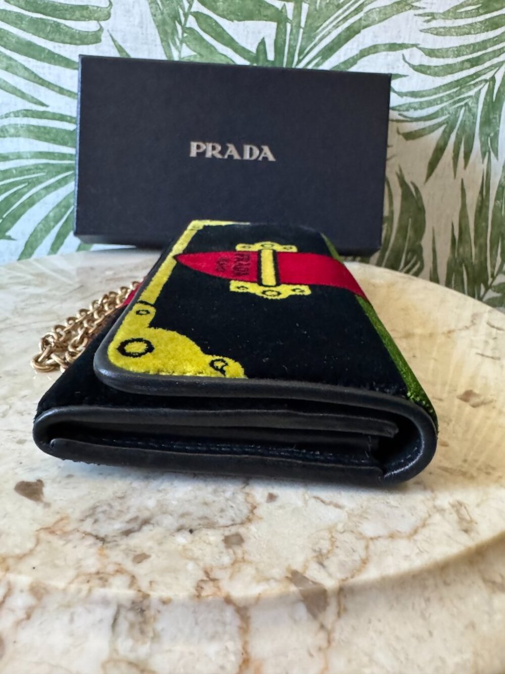Prada Velluto Ricamo Velvet Embroidered Chain Wallet Clutch – Nero - Picture 3 of 12